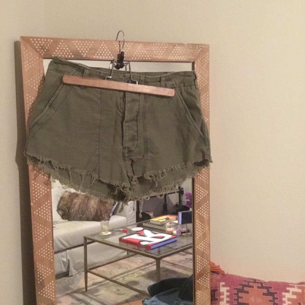 Free People Green High Waisted Short Button Front